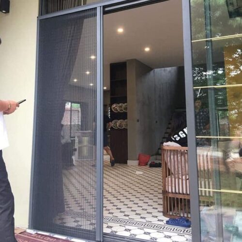 Cửa Lưới Chống Muỗi Côn Trùng Dạng Xếp Màu Ghi